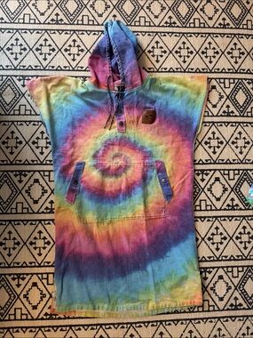 Slowtide Multi Color Tie-Dye Hooded Swim Coverup Changing Poncho Unisex